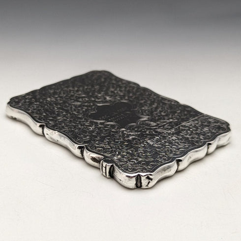 1884 British Antique Pure Silver (925 Silver) Floral Engraving Card Case 68g George Unite